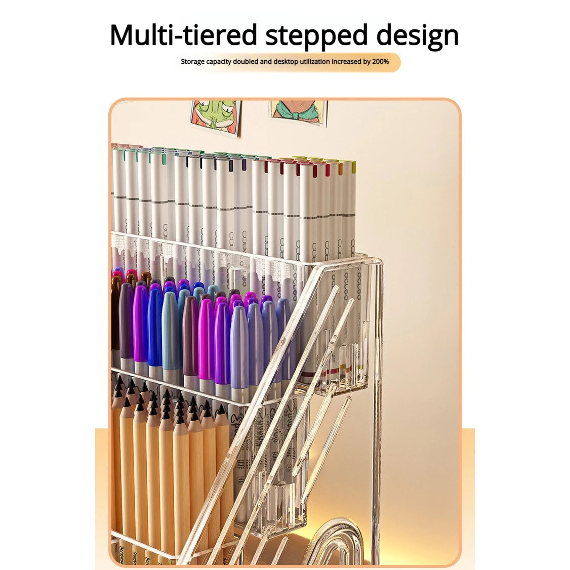 1pcs Large-Capacity Acrylic Desk Divider Watercolor Pencil Organizer Stationery Store Storage Rack Marker Pencil Holder