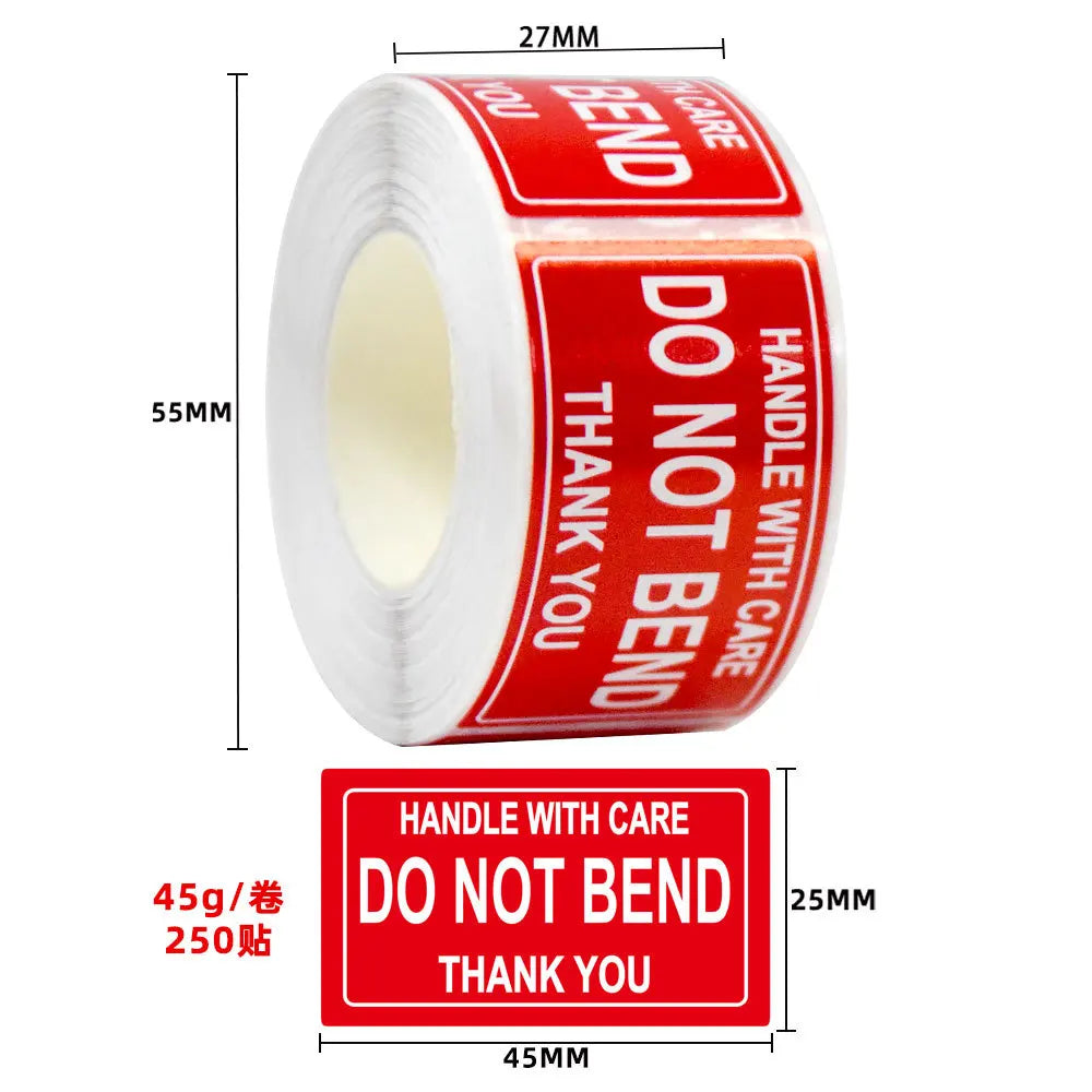 250pcs Fragile Stickers Roll Fragile or Bend Handle with Care 2.5cm*4.5cm Shipping Label Packaging Remind Label Thank You Sticke