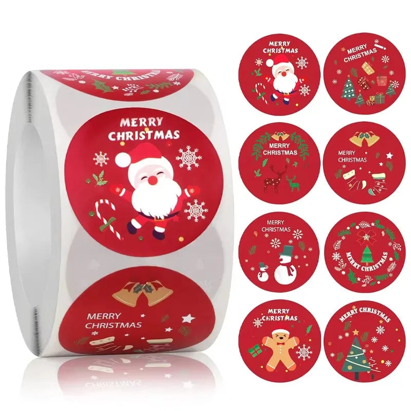 100-500PCS Merry Christmas Stickers Small Stickers for Rolling Sticker Pack Roll Packing Labels