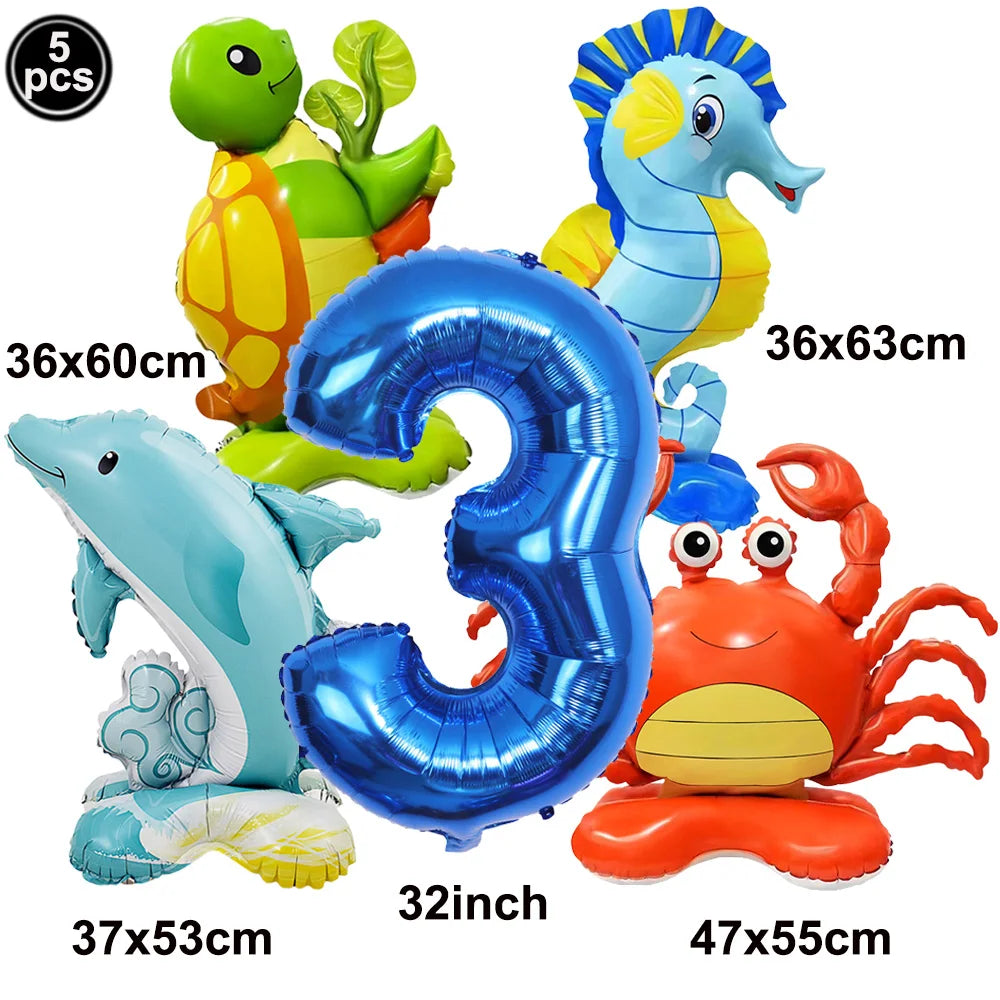 Ocean Animals Theme Disposable Tableware Plates Napkins Cup Paper Straws Whale Turtle Balloon Under The Sea Birthday Party Decor