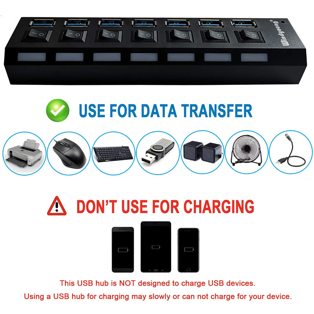 Multi Ports USB HUB 3.0 4/7 Ports Portable Super Speed 5Gbps Multiple USB Port Expander with Switches Power Adapter For PC