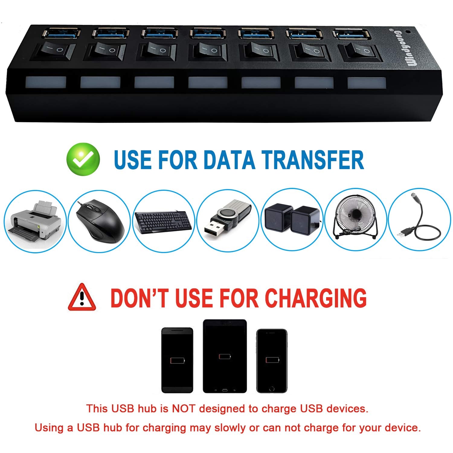 Multi Ports USB HUB 3.0 4/7 Ports Portable Super Speed 5Gbps Multiple USB Port Expander with Switches Power Adapter For PC
