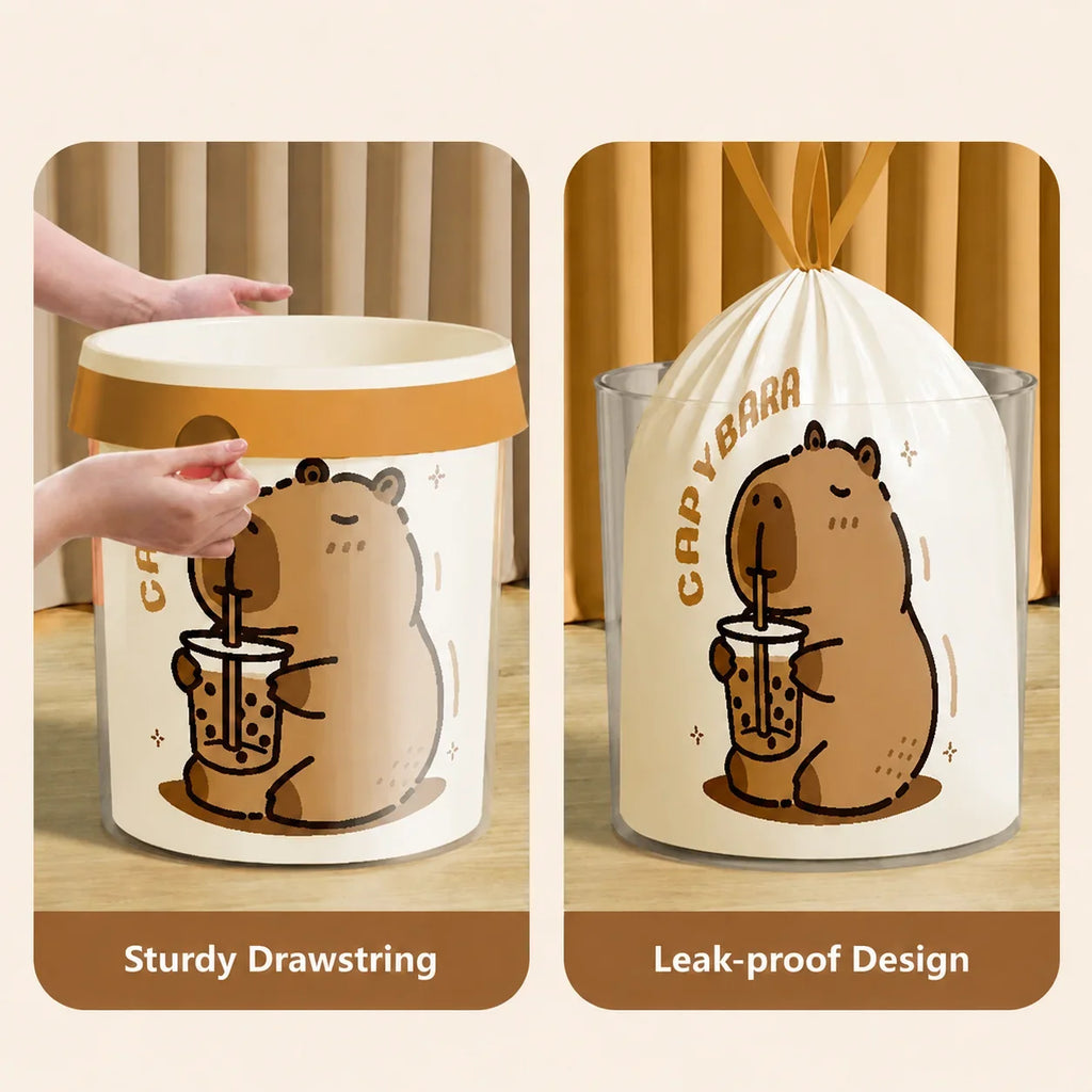 1 Roll 45x45cm 50Pcs Printed Tear-Free Drawstring Trash Bags Disposable Garbage Bags