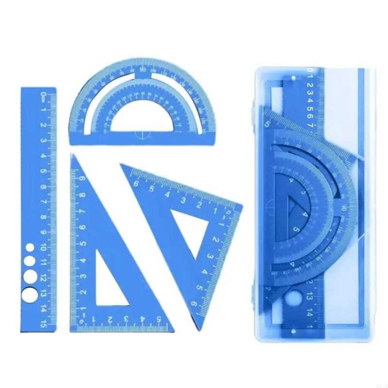 4Pcs/Set Student Math Drafting Tool Aluminum Alloy Straightedge 45° 60° Triangular Ruler Protractor for Office School Supply