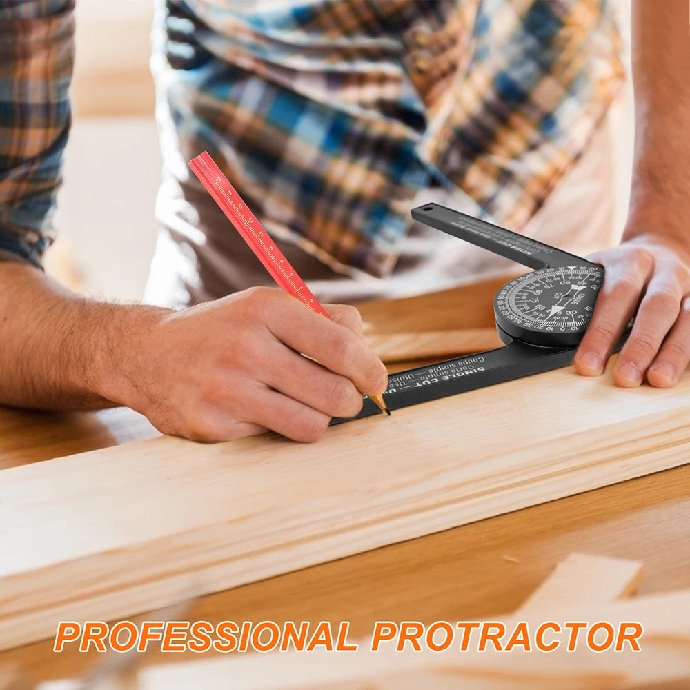 Woodworking Scale Mitre Saw Protractor 360° Angle Level with Pencil Carpenter Angle Finder Measuring Ruler Meter Gauge Tools