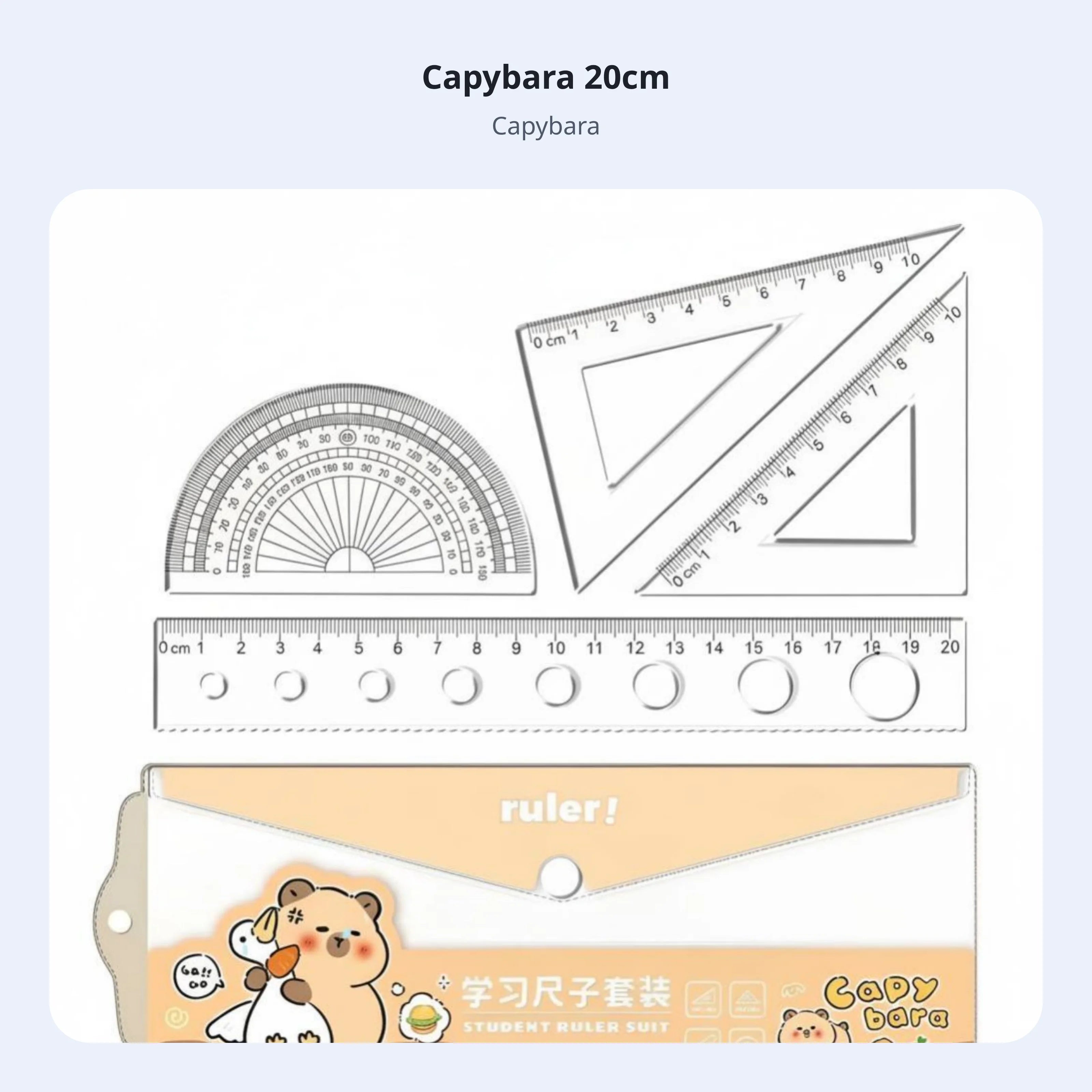 Cartoon Cat Ruler Set, Acrylic Geometry Tools, Student Stationery, Includes Triangle Ruler, Protractor, Straight Ruler, Cute