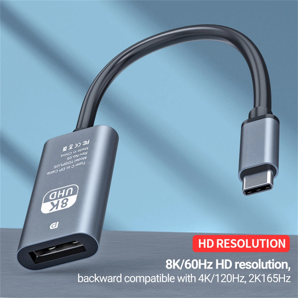 8K@60Hz USB C to DisplayPort 1.4 Adapter 4K@144Hz Thunderbolt 4/3 Converter Type C to DP For MacBook iPhone 15 16 17 iPad Laptop