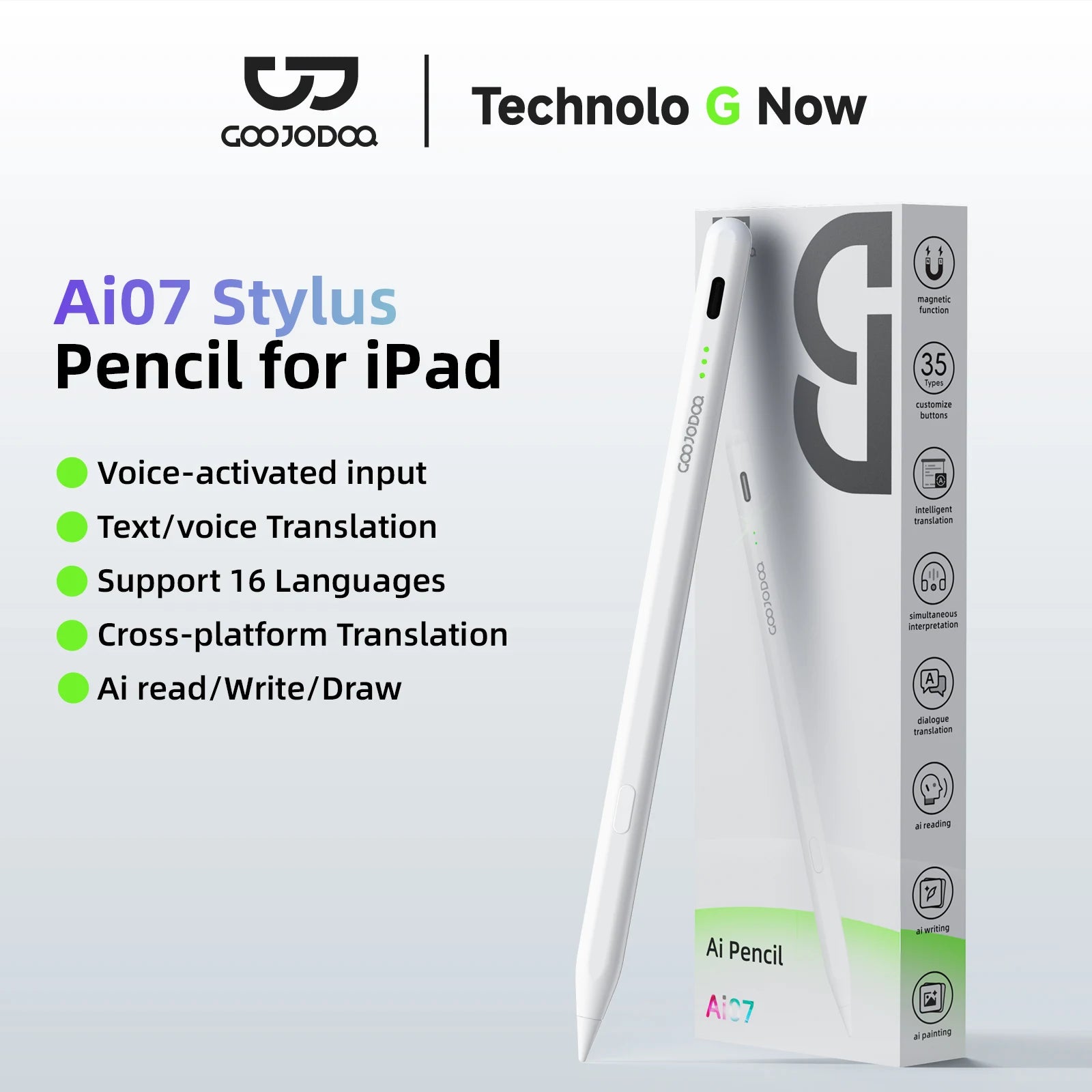 GOOJODOQ Ai07 Stylus Pen For Apple Pencil Ai Read/Write/Draw Tilt-sensitive Palm Rejection USB-C Fast Charge for ipad 2018-2025