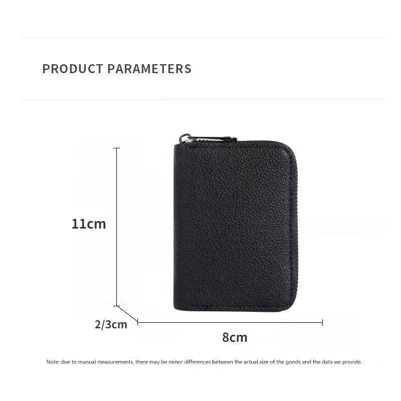 Multi Slot Card Holder Vintage Small Wallet Women Men Business Bank Credit Card Bag Male Coin Pouch Solid Leather Zipper Wallet