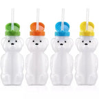 Cute Bear Shaped Bottle Plastic Drink Container Cartoon Honey Bear Straw Cup with Flexible Straws for Milk Juice Honey Storage