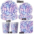 Cosmic Chic Pink Purple Party Tableware Set Y2K Lightning Paper Plates Cups Napkins For Girls Kpop Theme Birthday Decor