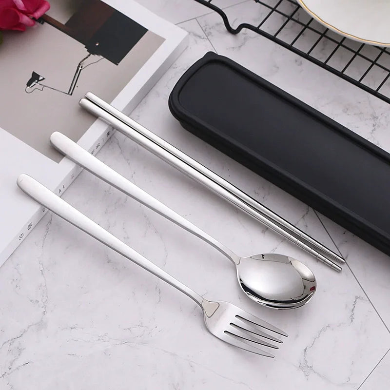 3pcs 410 Stainless Steel Portable Cutlery Set Mirror Polished Edge Rounded Comfortable Knife Fork And Spoon Three Piece Set
