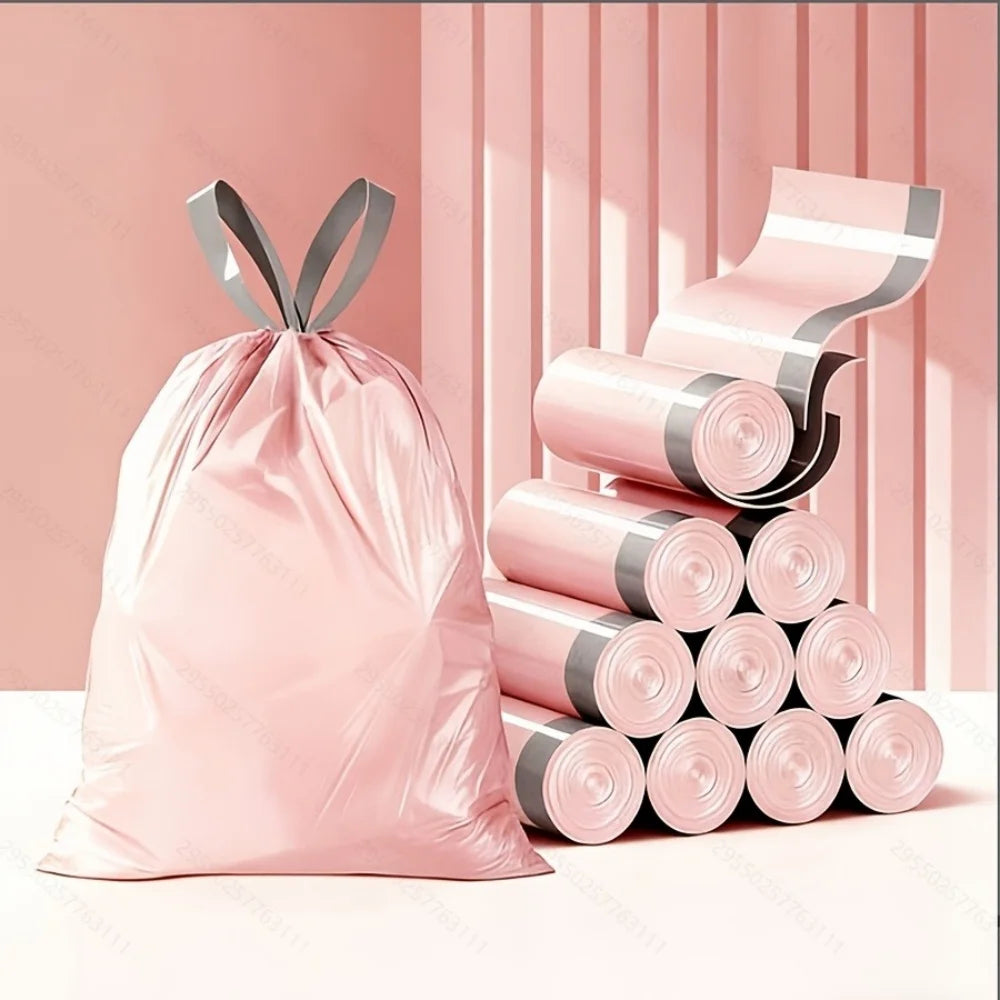1Rolls/50pcs Extra Thick & Durable Drawstring Trash Bags Large, Portable Kitchen Waste Bags for Home Use