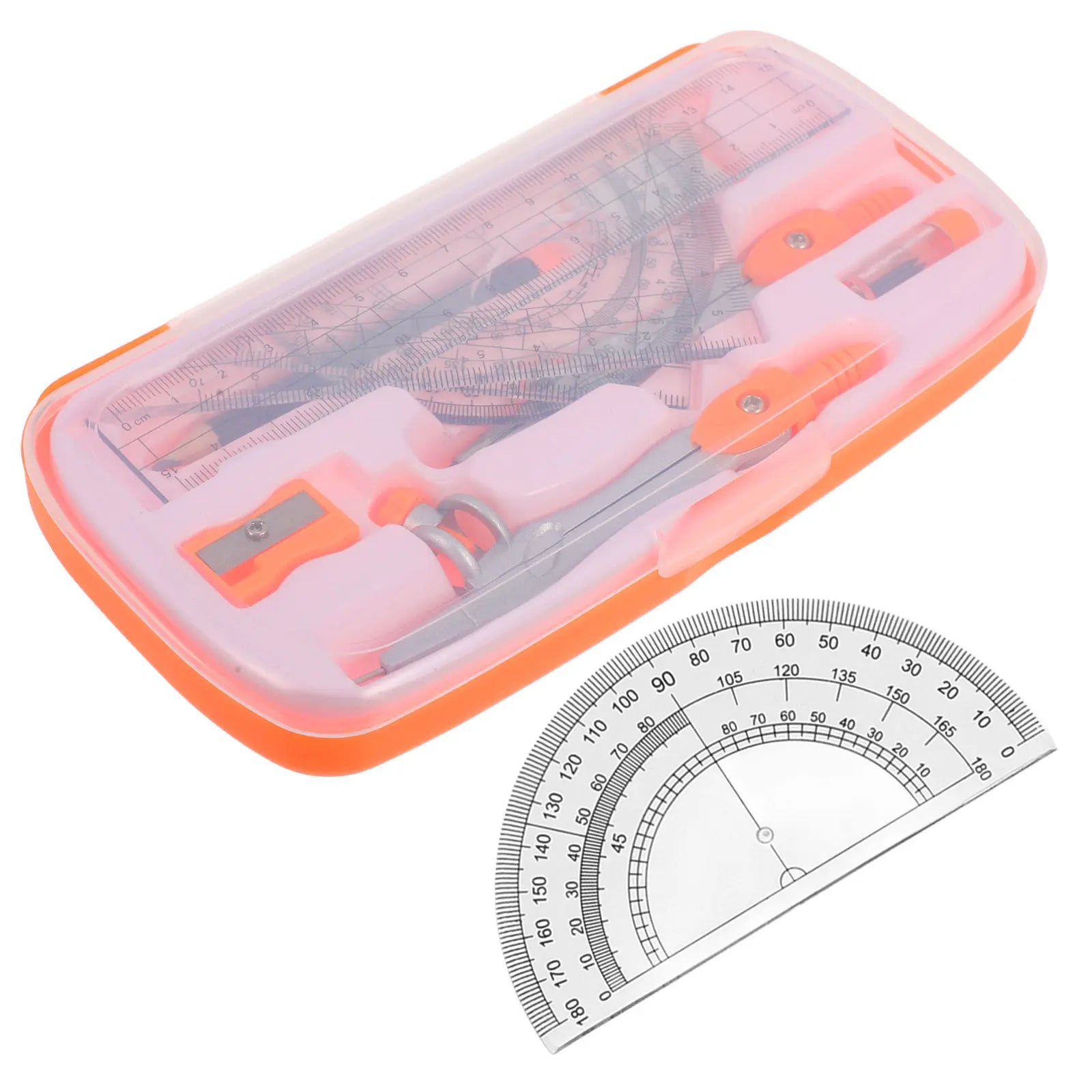 1Set Compass Protractor Ruler Set Plastic Alloy Math Drawing Tools for Students High School Geometry Class Portable Lightweight