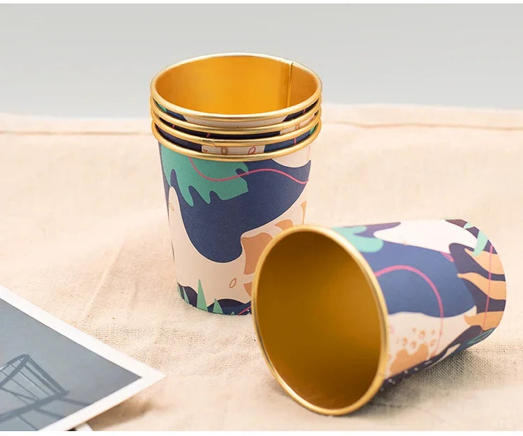 50pcs/pack 7oz/210ml Gold Foil Paper Cup Household Commercial High-end Disposable Cup Water Cup Tea Cup Coffee Cup Customization