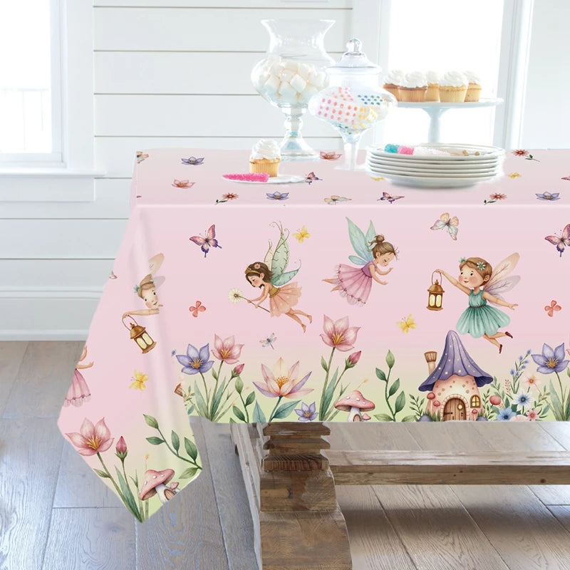 Spring Flowers Fairy Disposable Plastic Tablecloth Happy Birthday Party Decor Kids Wedding Birthday Party Supplies Baby Shower