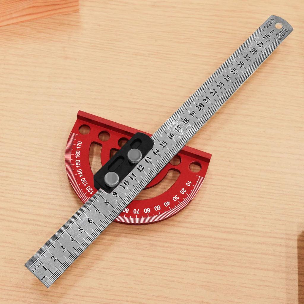 Precision Pocket Ruler or Ruler Positioning Block, Aluminum Alloy Angle Protractor 0-180°Angle Finder Scriber Line Marking Gauge