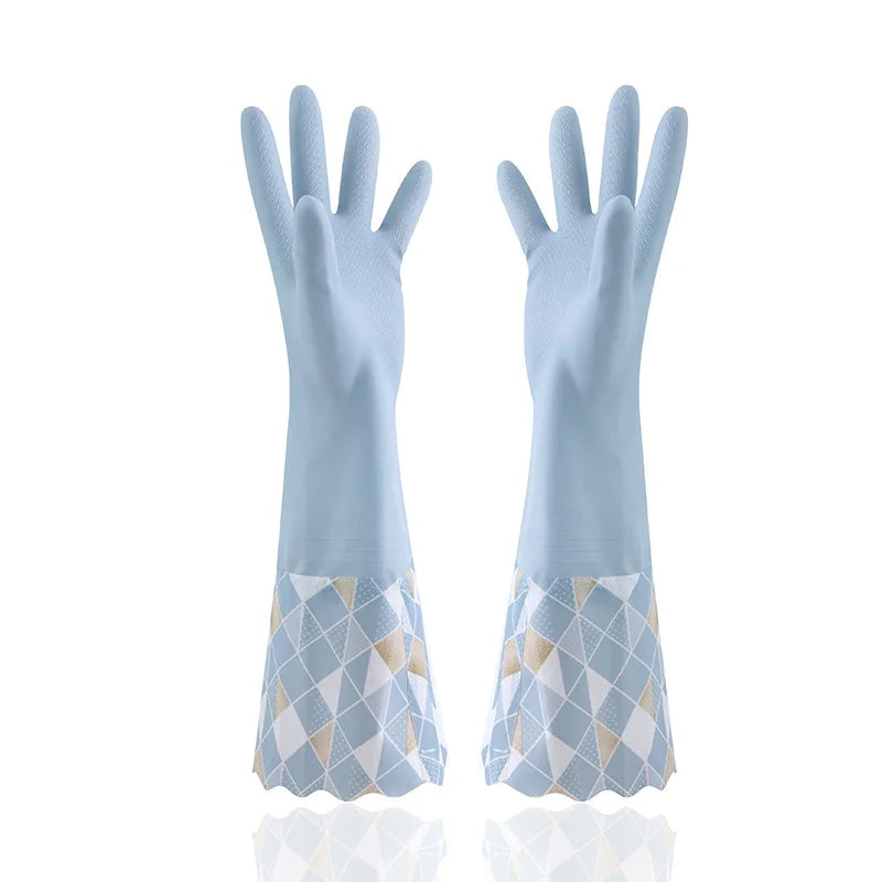 Waterproof Rubber Latex Velvet Gloves, Durable, Cleaning, Washing Clothes, Household, Kitchen, Winter