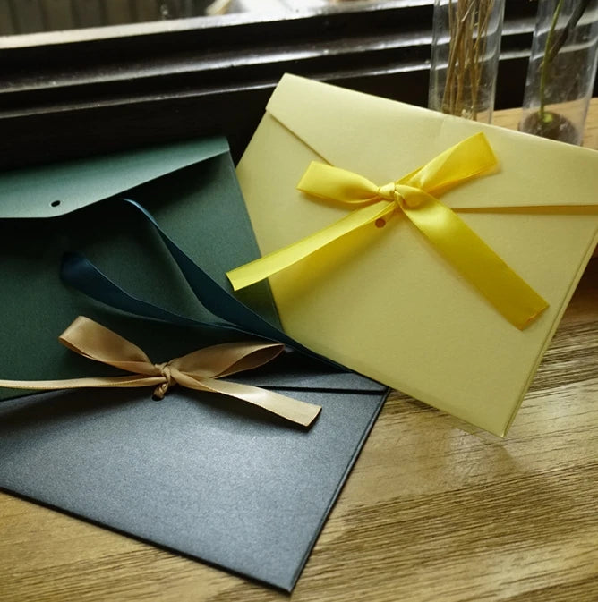 10 Pcs/set Envelope Pearlescent Paper Bow Thicken Ribbon Retro Creative Color Stationery Wedding Invited Gift