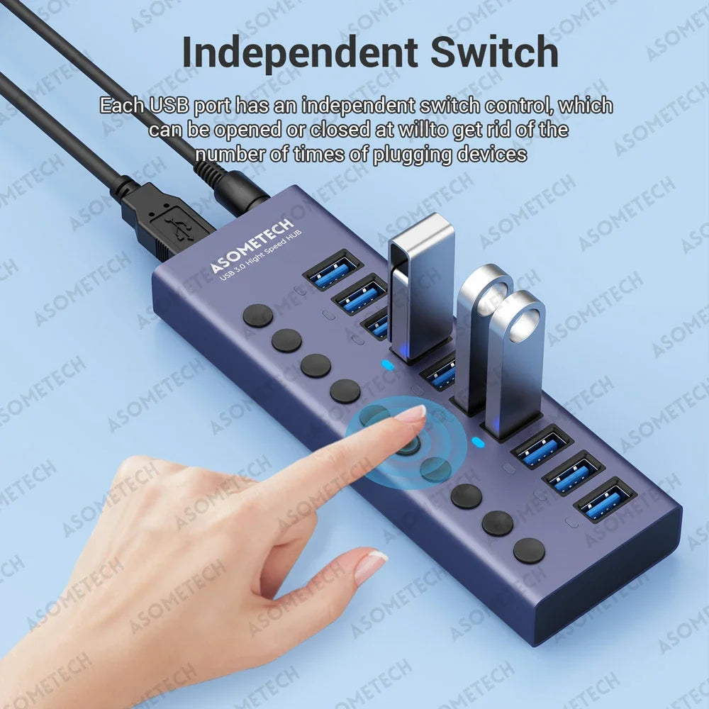 4/7/10 Ports USB 3.0 Hub Multiple Splitter 12V Power Adapter with On/off Switch USB Splitter High Speed Hub for MacBook Laptop