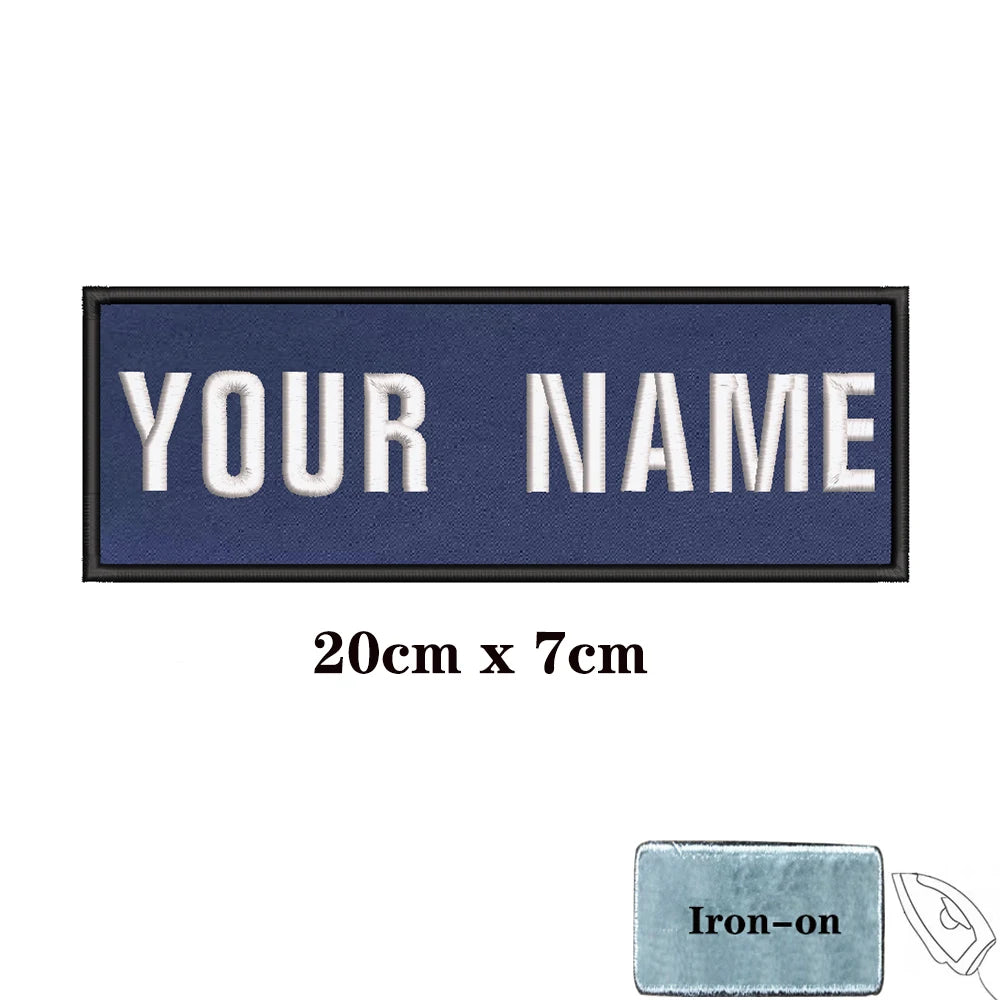 1PC Custom Name Patch Stripes Badge 10X2.5CM,8X5CM,10X4CM, 8X2.5CM,12X2.5CM,15X5CM,20X7CM,25X8CM Iron On Or Hook Loop DARK BLUE