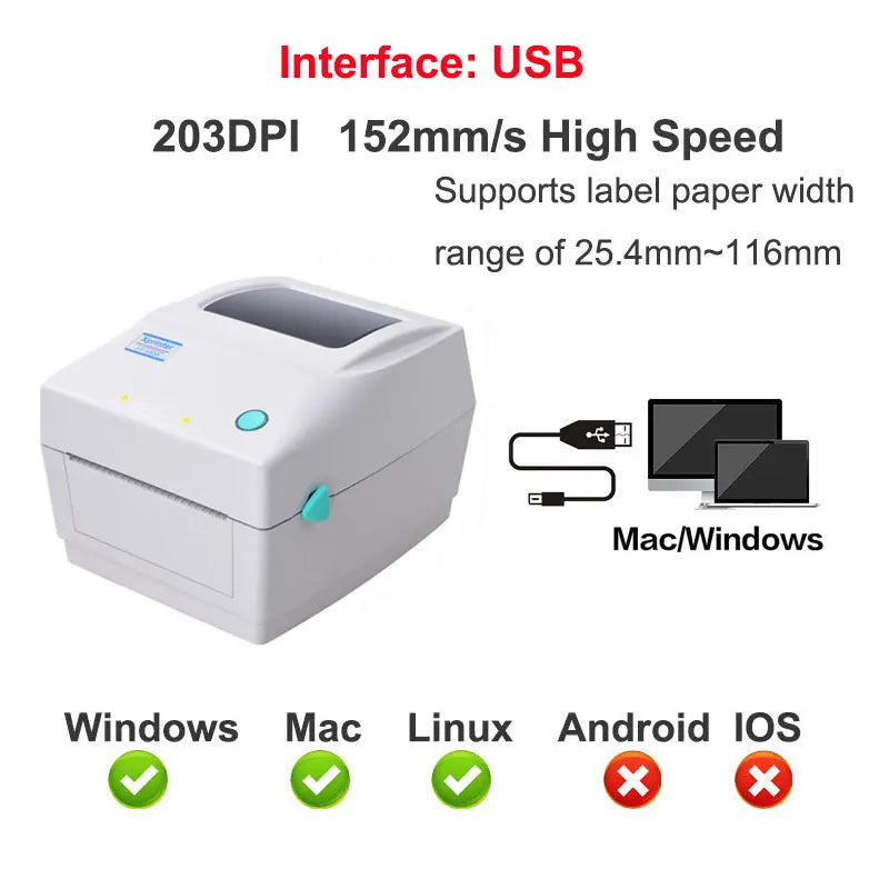 4Inch 152MM/S Thermal Label/Sticker/Waybill Printer Xprinter XP-420B  Barcode Paper Support QR Code for DHL Fedex EMS Express