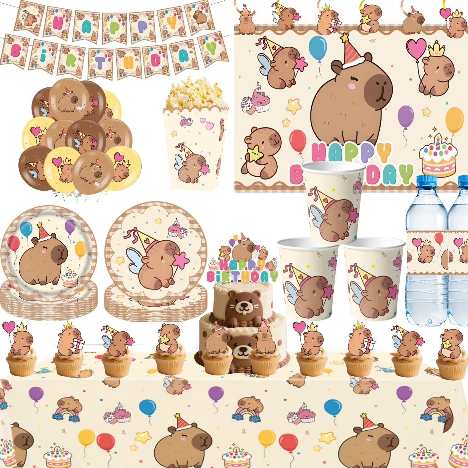Birthday Decoration Capybara Birthday Invitation Card Cup Tablecloth Plate Napkin Poster Baby Shower Birthday Girl Party Favors