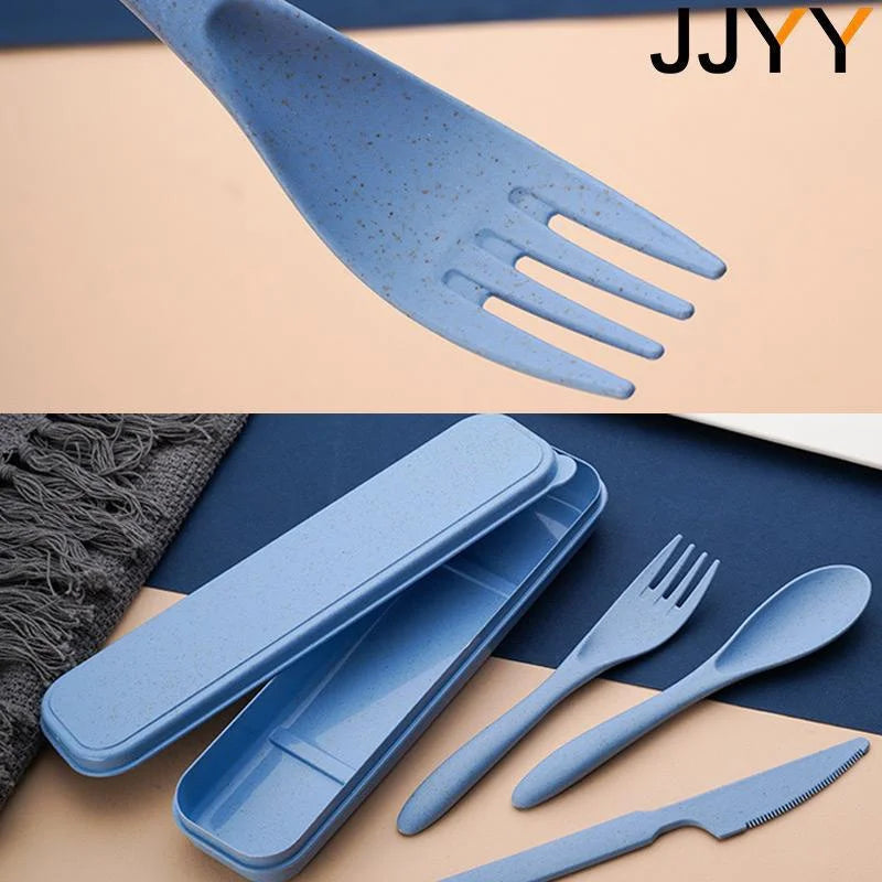 JJYY 1Set(3Pcs) Creative Portable Cutlery Set With Case Knife Fork Spoon Set Students School Office Home Travel Supplies