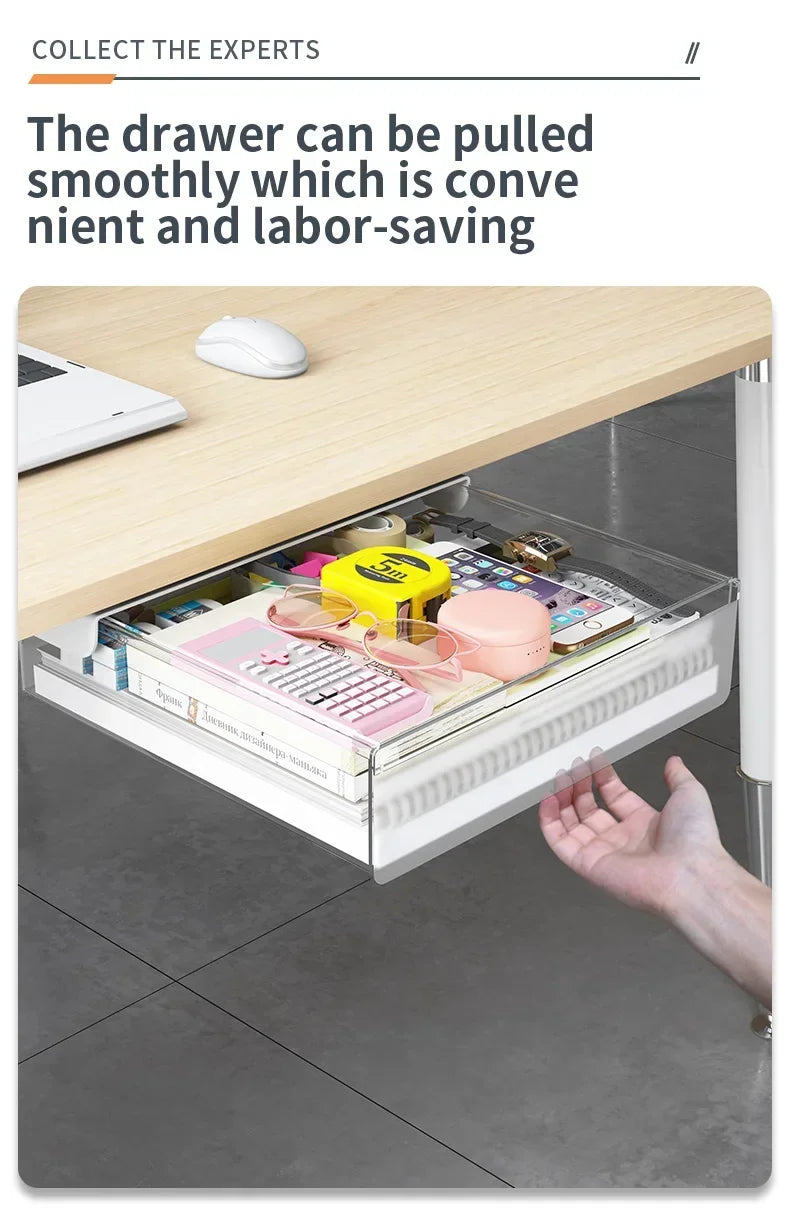 Self-Adhesive, Drill-Free Under-Desk Plastic Drawer: Ideal For Office/Home, Perfect For Organizing Stationery