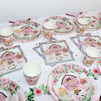 Pink Farm Animals Birthday Decor Disposable Tableware Set Paper Banner Floral Plates Baby Shower Girl Birthday Party Decorations