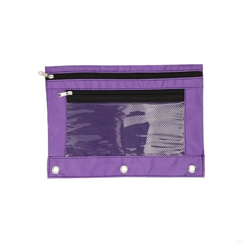 Double Zipper Pen Bag 3 Rings Binders Pencil Case File Bag Pencil Box For Erasers Rulers Markers Storage