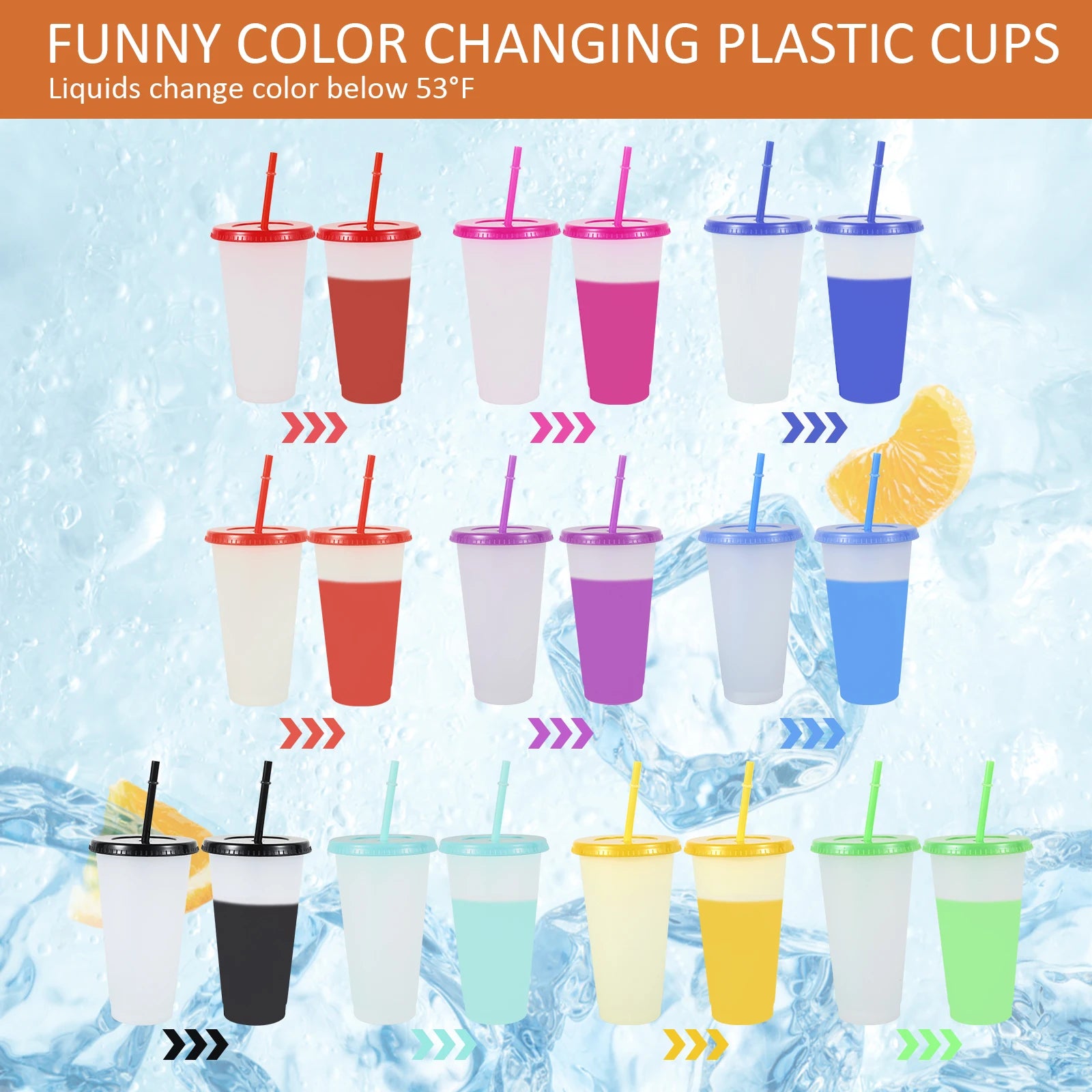10Pcs Color Changing Cups Plastic Straw/Cup Large Capacity Cold Drinking Cup Fashion Water Bottle Party Travel Beverage Mug
