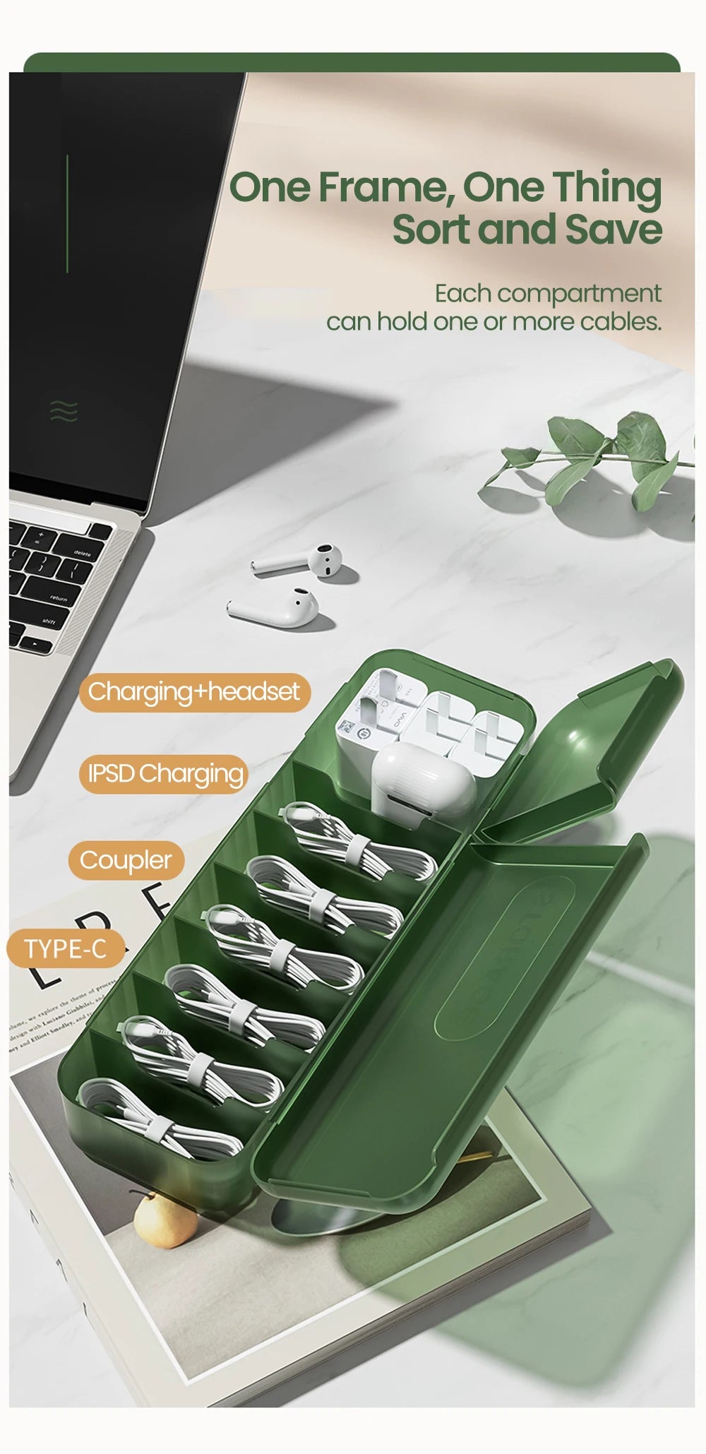 Cable Storage Box With 7 Compartments Organizer Charger Cord Storage Box Reusable Cable Storage Case Management for Home Travel