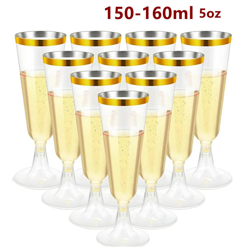 50pcs 5OZ Disposable Wine Cup Party  Plastic Champagne Flutes Cocktail Strawberry Toasting Glass for Wedding Bar Party Camping
