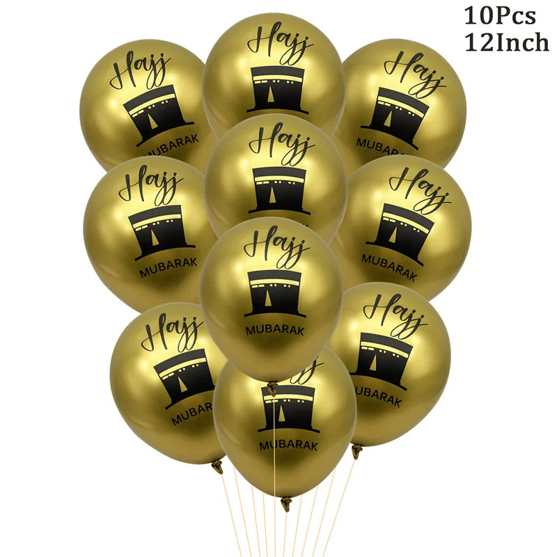 Black Gold Hajj Mubarak Disposable Paper Plates Cups Napkins Banner Balloons Home 2026 Eid Mubarak Islamic Muslim Party Supplies