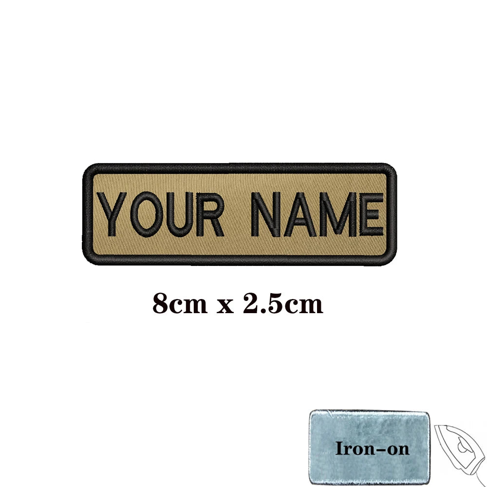 1PC Custom Personalized Name number Patch Stripes Badge tags chevrons Armband Iron On Or Hook Loop embroidered Military Khaki