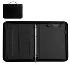 3-Ring Portfolio Binder, Leather With Pockets, Professional Organizer With Laptop Sleeve And Folder (Black)