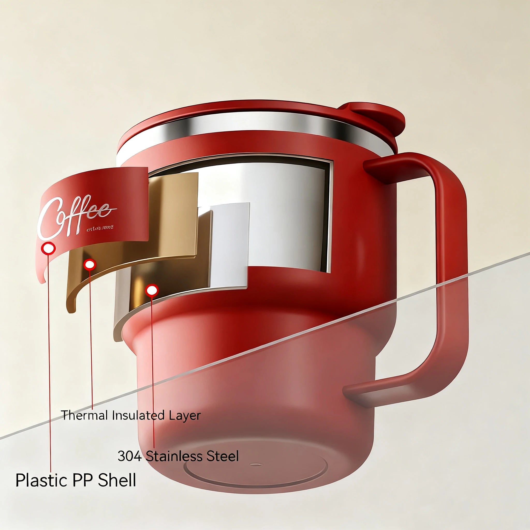 WORTHBUY 304 Stainless Steel Double Wall Insulated Coffee Cup With Handle Portable Students Leak-proof Water Cup Milk Coffee Mug