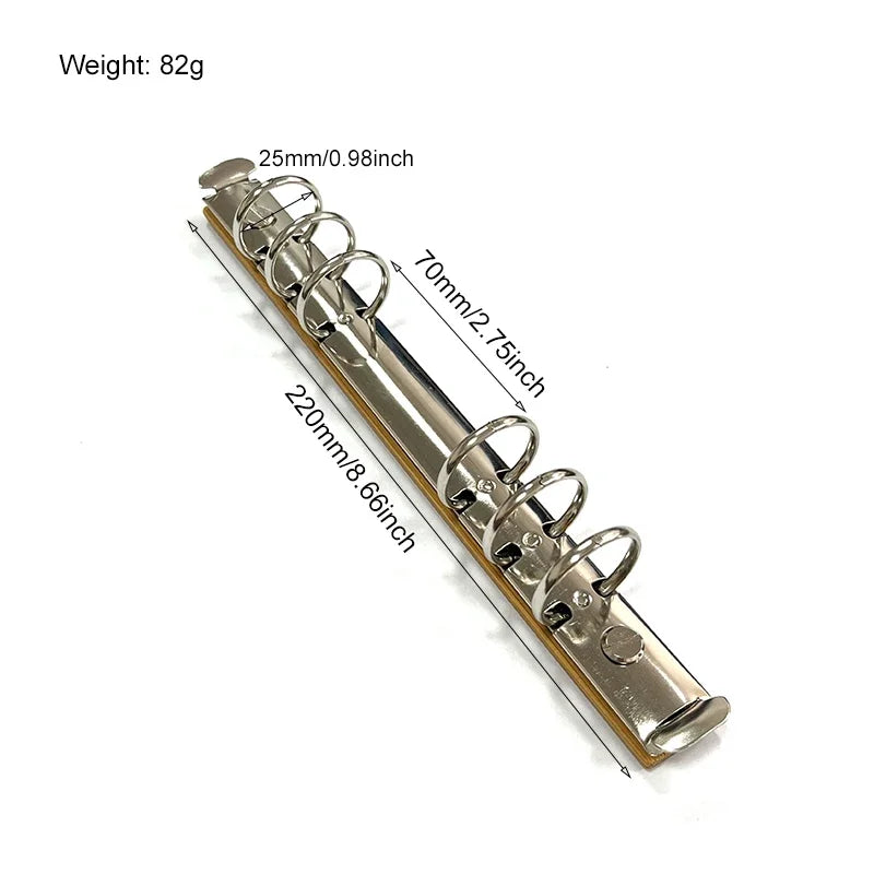 A5 Metal Ring Binder Clips with Bamboo Back Panel 6 Detachable Buckle Loose-leaf Binding Strip for Data Book Album Notebook