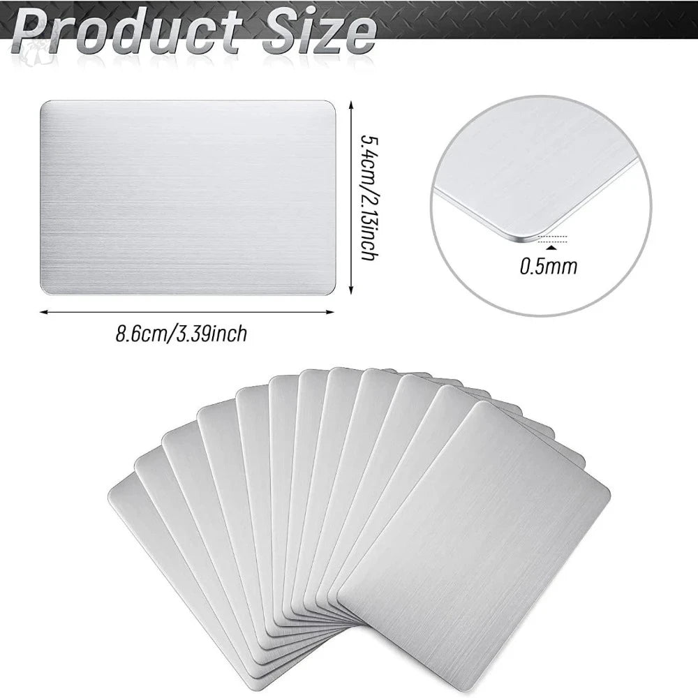 10Pcs Stainless Steel Metal Business Card Size 85*53mm Blank Laser Engraving Cards Special Logo Printing Matte Brushed Finishing