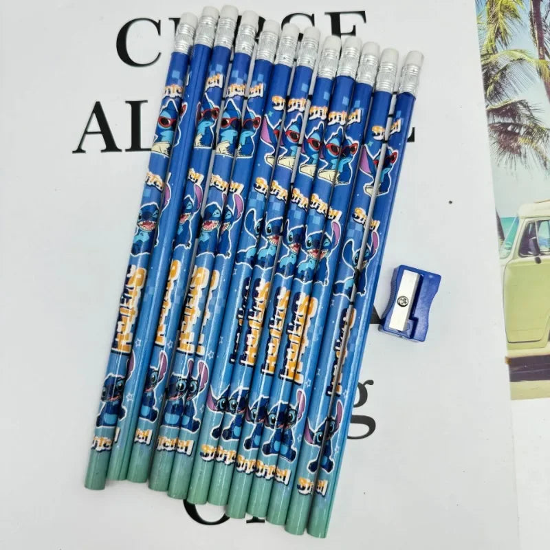 12pcs Cute Stitch Pencil with Sharpener for Students Anime Cartoon Writing Tool Kawaii Pencils Children School Supplies Gifts