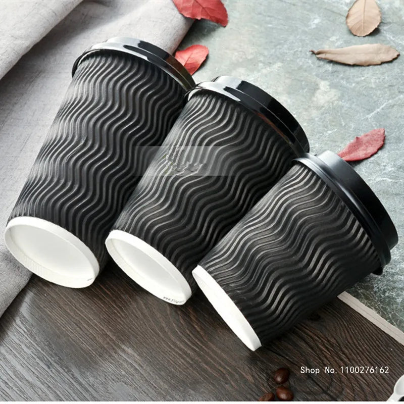 50pcs High Quality Thicken Double Layer Hot Drink Paper Cups 8oz/12oz/16oz Party Birthday Favor Disposable Coffee Cup with Cover