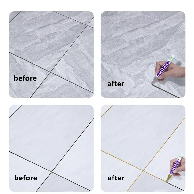 White Grout Tile Pen 8 Colors Waterproof Wall Grout Restorer Marker Pen for Bathroom Wall Floor Decontamination Seam Repair Pens