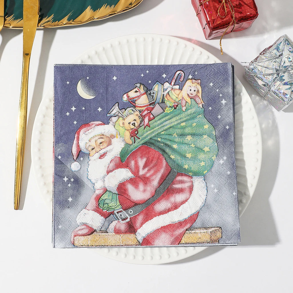 Christmas Party Napkins Disposable Dinner Serviettes Santa Claus Christmas Tree Gifts Flower Element Style Art Decoupage Napkins