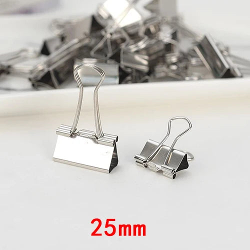10PCS/Set Metal Paper Clip 15 19 25 32mm Foldback Metal Binder Clips Silver Grip Clamps Paper Document Office School Stationery