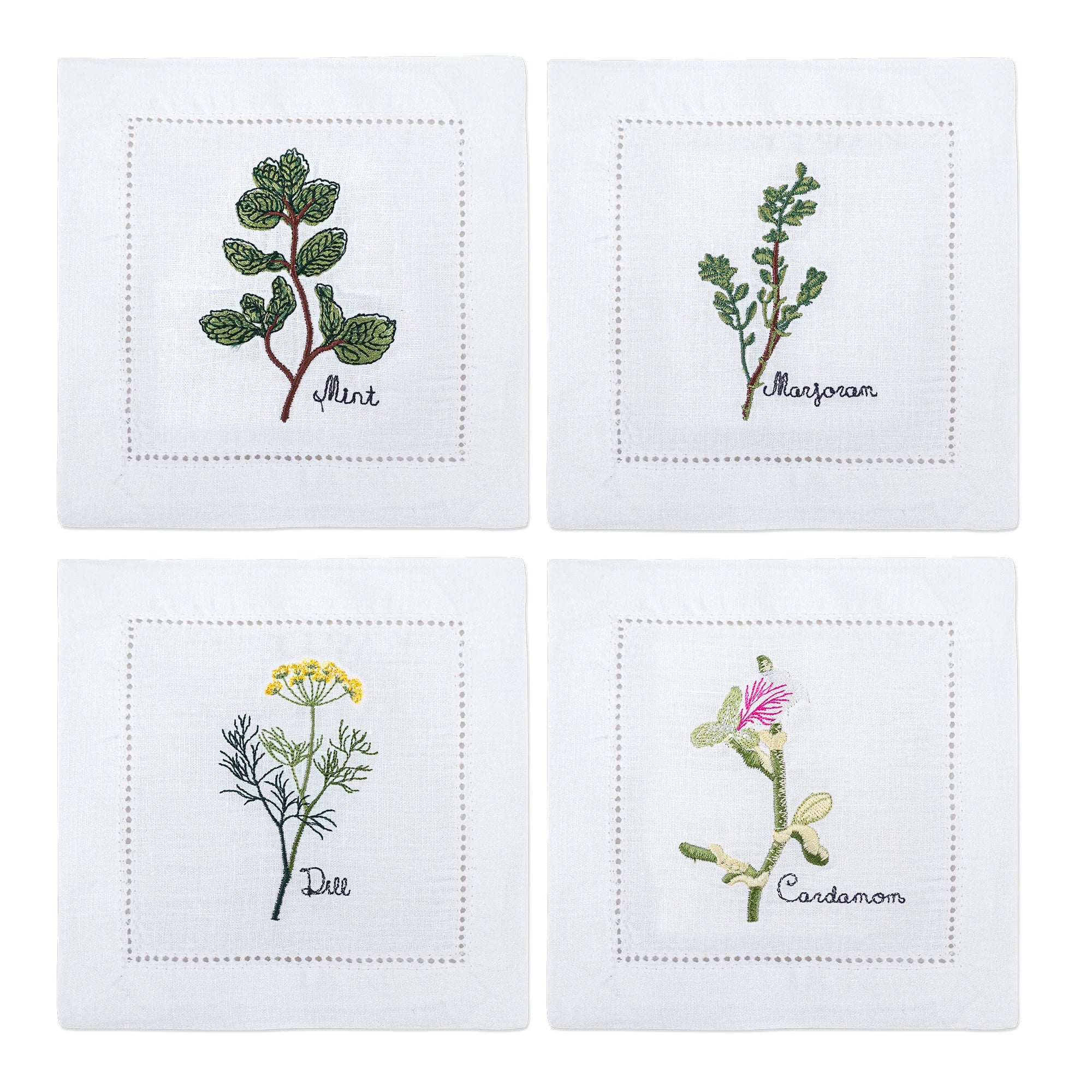 New Embroidered Herb Cocktail Napkin, Pure Linen, Lavender, Rosemary, Mint，Sage，Natural, Elegant, Tea Napkin, 15x15cm,
