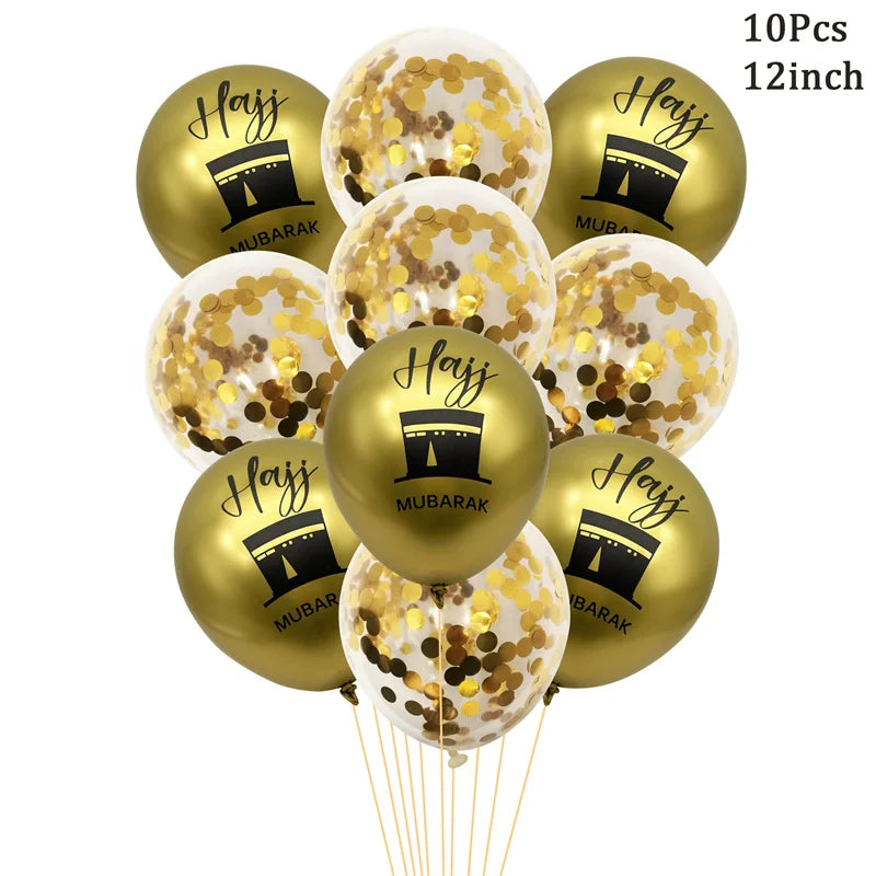 Black Gold Hajj Mubarak Disposable Paper Plates Cups Napkins Banner Balloons Home 2026 Eid Mubarak Islamic Muslim Party Supplies