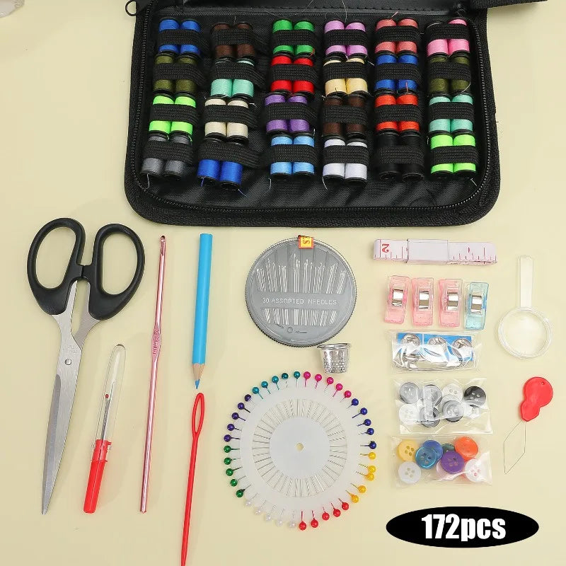 172/128/67/27pcs/set Sewing Kit with Threads Needles Scissors Tape Measure Buttons Storage Bag Portable Travel Sewing Box Tools
