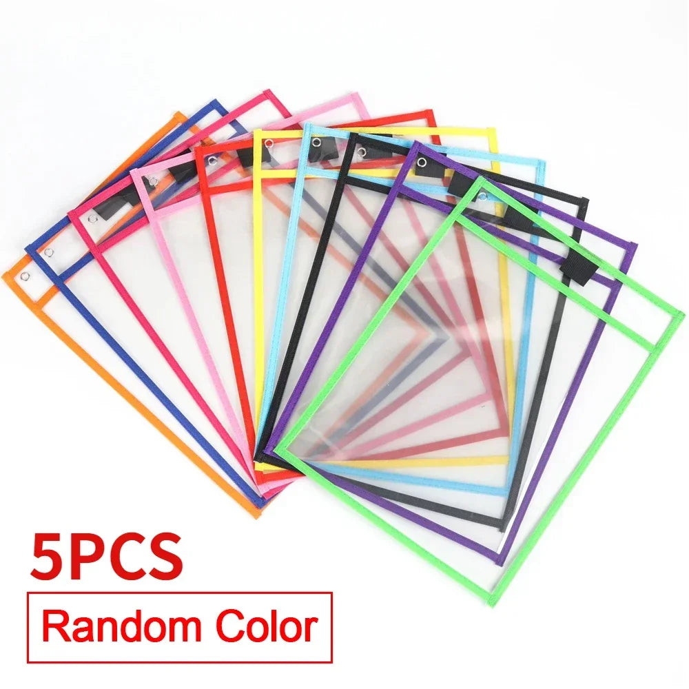 Waterproof Document Storage Pouch Reusable Dry Erasable File Bag Kids PVC Clear Diy Pockets Hanging File for Teaching Supplies