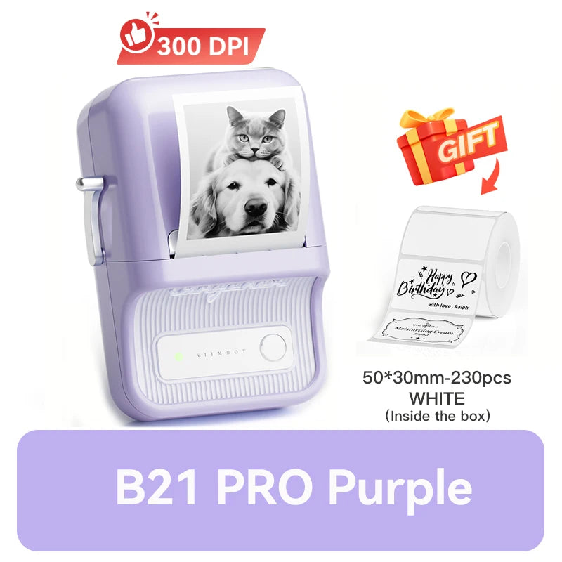 Niimbot B21 Pro 300DPI HD Printing Portable Thermal Printer Self-adhesive Label Printer Sticker Maker For Photos Receipts Note